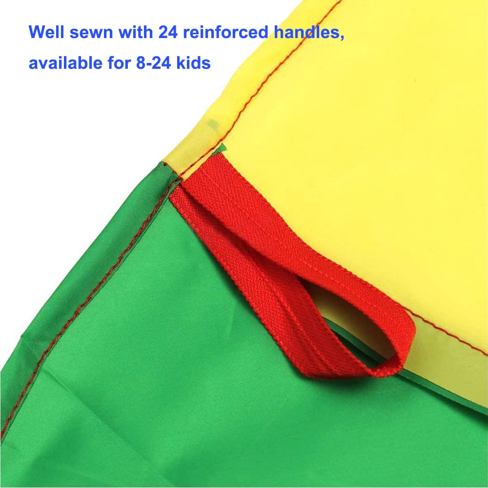 AMYESE 16.4ft Rainbow Parachute for Outdoor Party Games, Kids Play Parachute Group Cooperative Team Game Toys, Family Get-together Entertainment