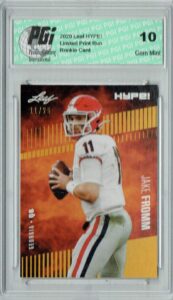 jake fromm 2020 leaf hype! #34 gold jersey #11/25 rookie card pgi 10