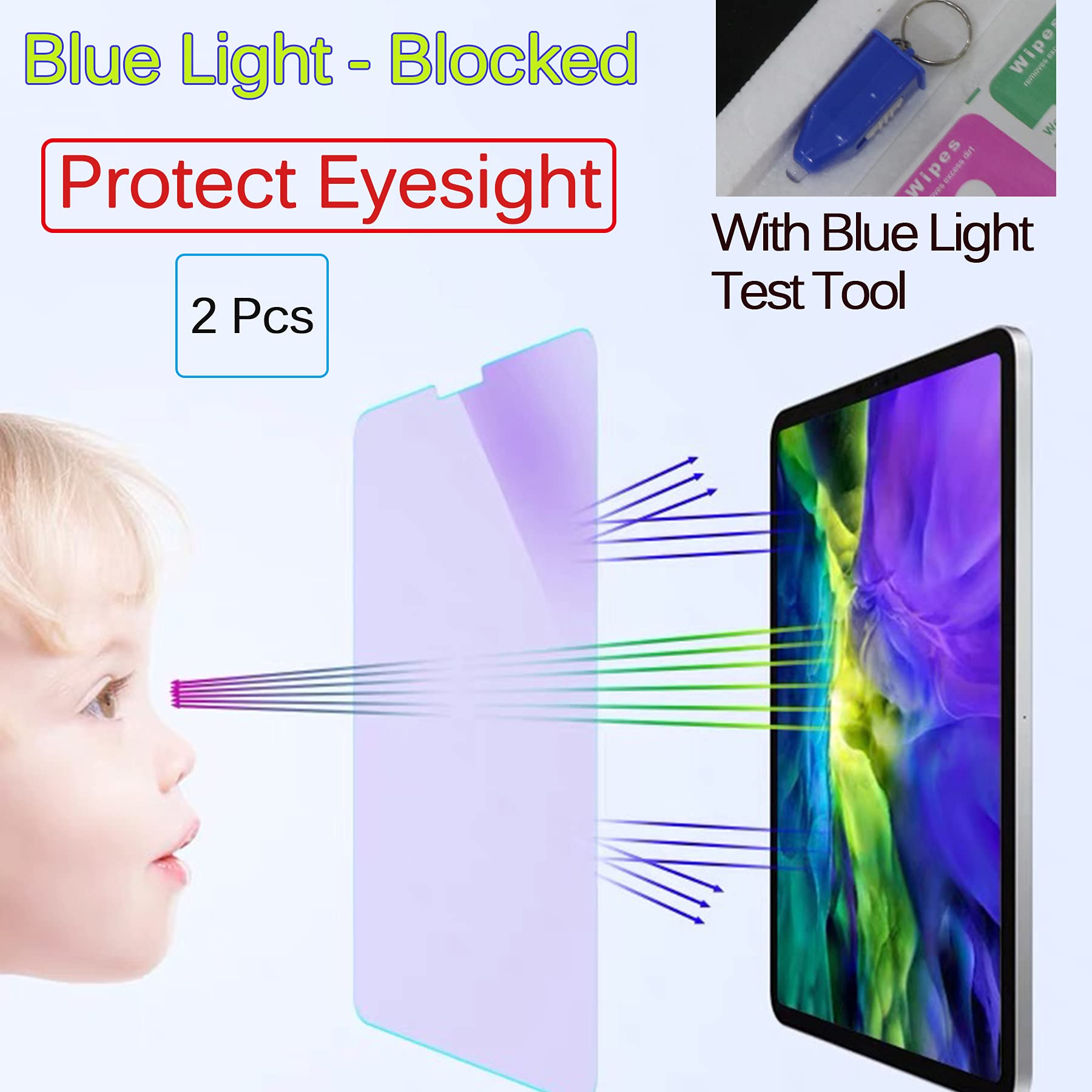 Umhlaba 2 Pack Anti BlueLight Screen Protector for iPad Air 5 (2022) and for iPad Air 4 (2020) Tempered Glass 10.9 inch Air5 Air4 5th 4th Generation 9H Hardness Film Blue Light Blocked