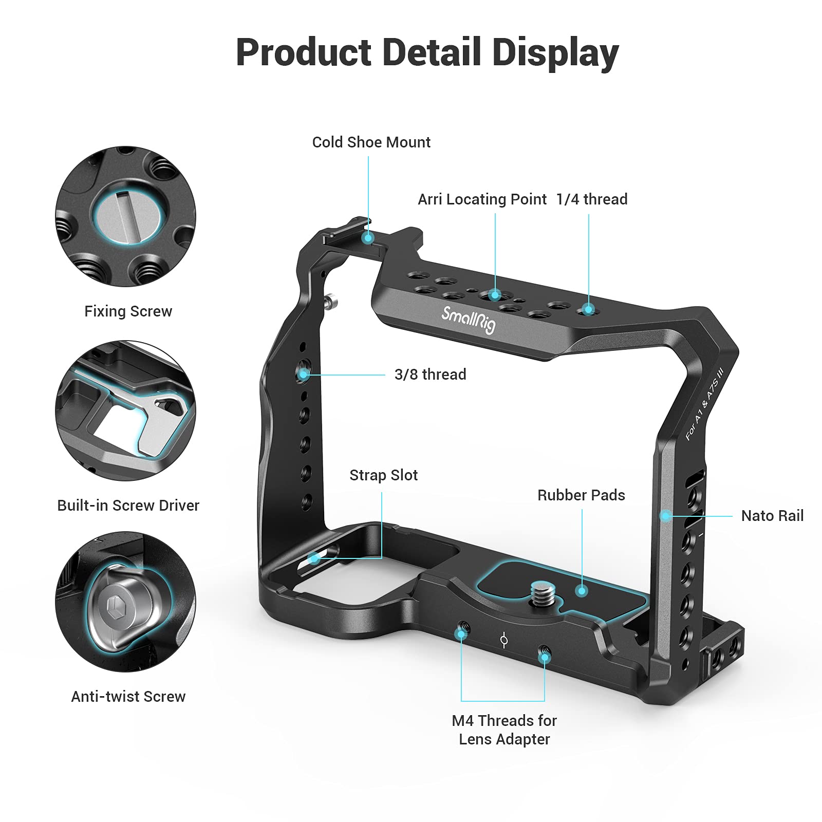 SmallRig Full Cage for Sony Alpha 1 A1 & for Sony A7S III Alpha 7S III with Built-in NATO Rail & Cold Shoe Mount - 3241