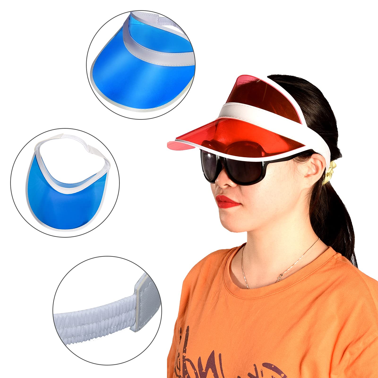 Jmkcoz 6 Pack Sun Visor Hats UV Protection Caps Plastic Clear Sunhat for Women Men Beach Tennis Golf Outdoor Sports Activity