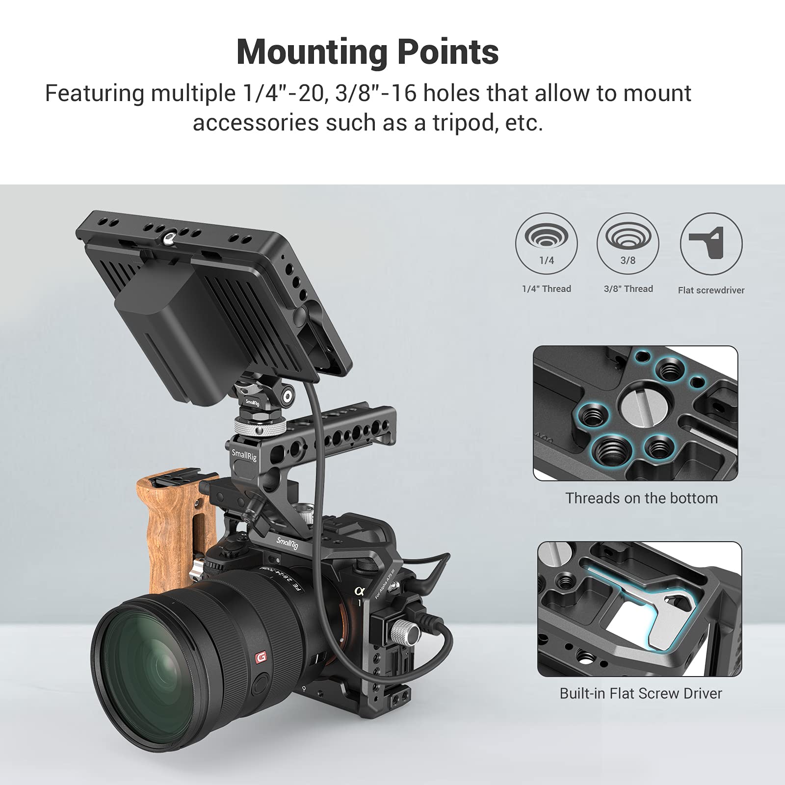 SmallRig Full Cage for Sony Alpha 1 A1 & for Sony A7S III Alpha 7S III with Built-in NATO Rail & Cold Shoe Mount - 3241