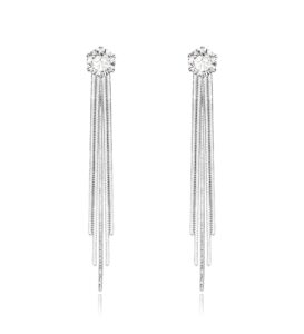 kristland - s925 silver/alloy hook sleek chain tassel drop earrings long crystal fringe dangle simple dainty earrings tassel earrings a zircon silver