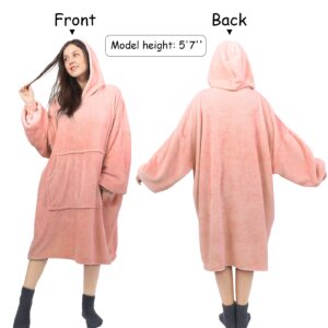 Daverose Oversized Wearable Blanket Hoodie for Women Men Adults, Fleece Hoodie Blanket Sweatshirt with Giant Hood & Pocket for Teens, Cozy Hooded Blanket as A Gift Indoor & Outdoor, Light Pink