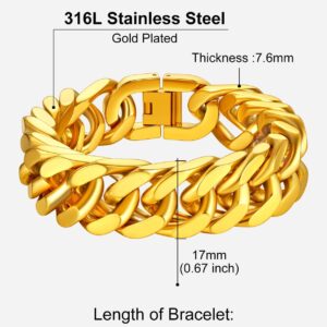 Richsteel Men and Women Sturdy Curb Cuban Link Chain Bracelet Gold Plated 316L Stainless Steel Jewelry