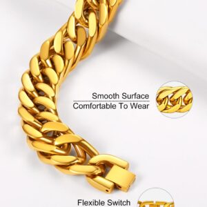 Richsteel Men and Women Sturdy Curb Cuban Link Chain Bracelet Gold Plated 316L Stainless Steel Jewelry