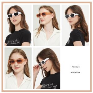 ANDWOOD Rectangle Sunglasses for Women Square Frames Trendy Retro Vintage 90s UV Protection Sun Glasses Small Face 2 Pack White Black