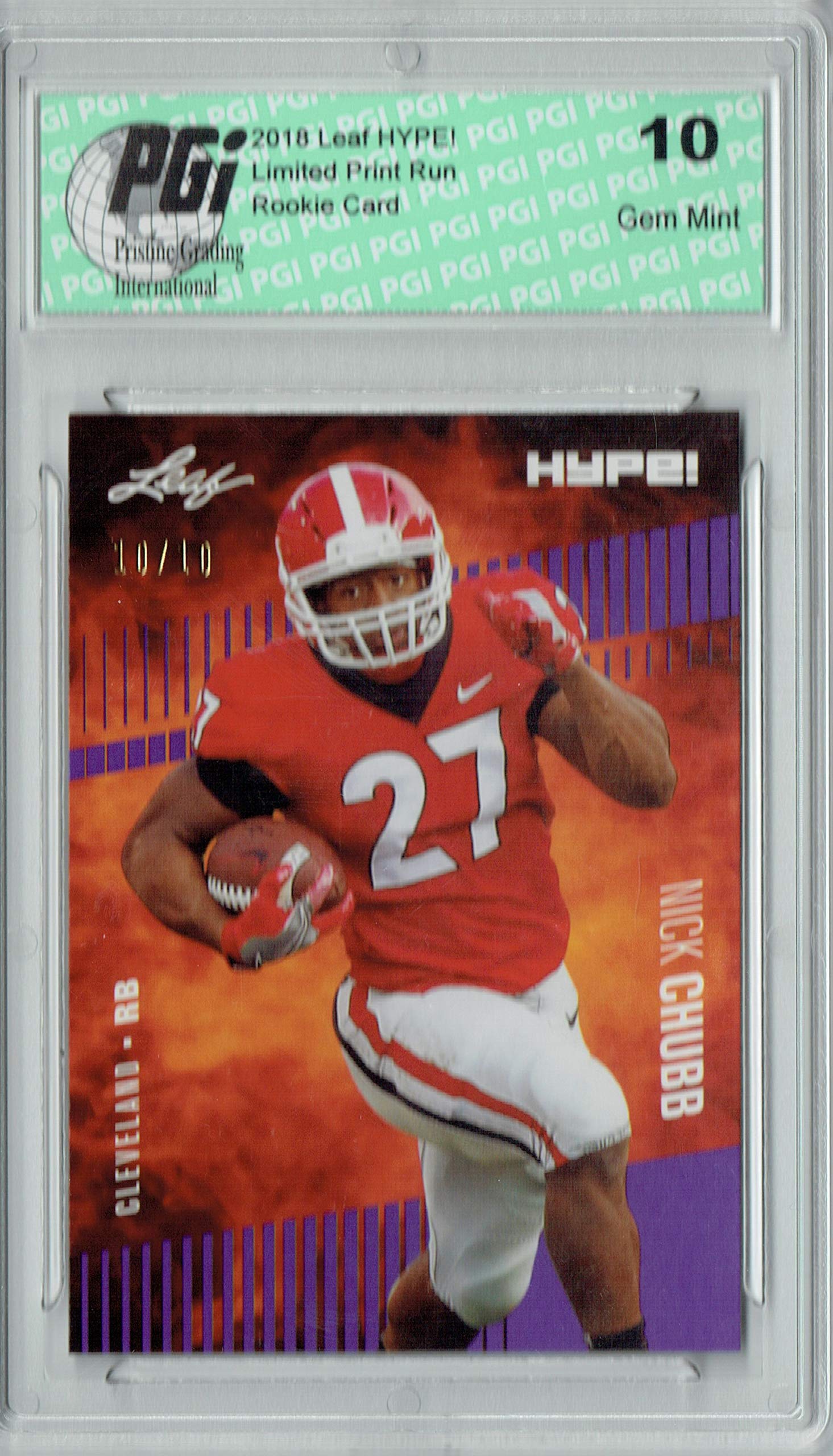 Nick Chubb 2018 Leaf HYPE! #9 Purple SP, Just 10 Made Rookie Card PGI 10