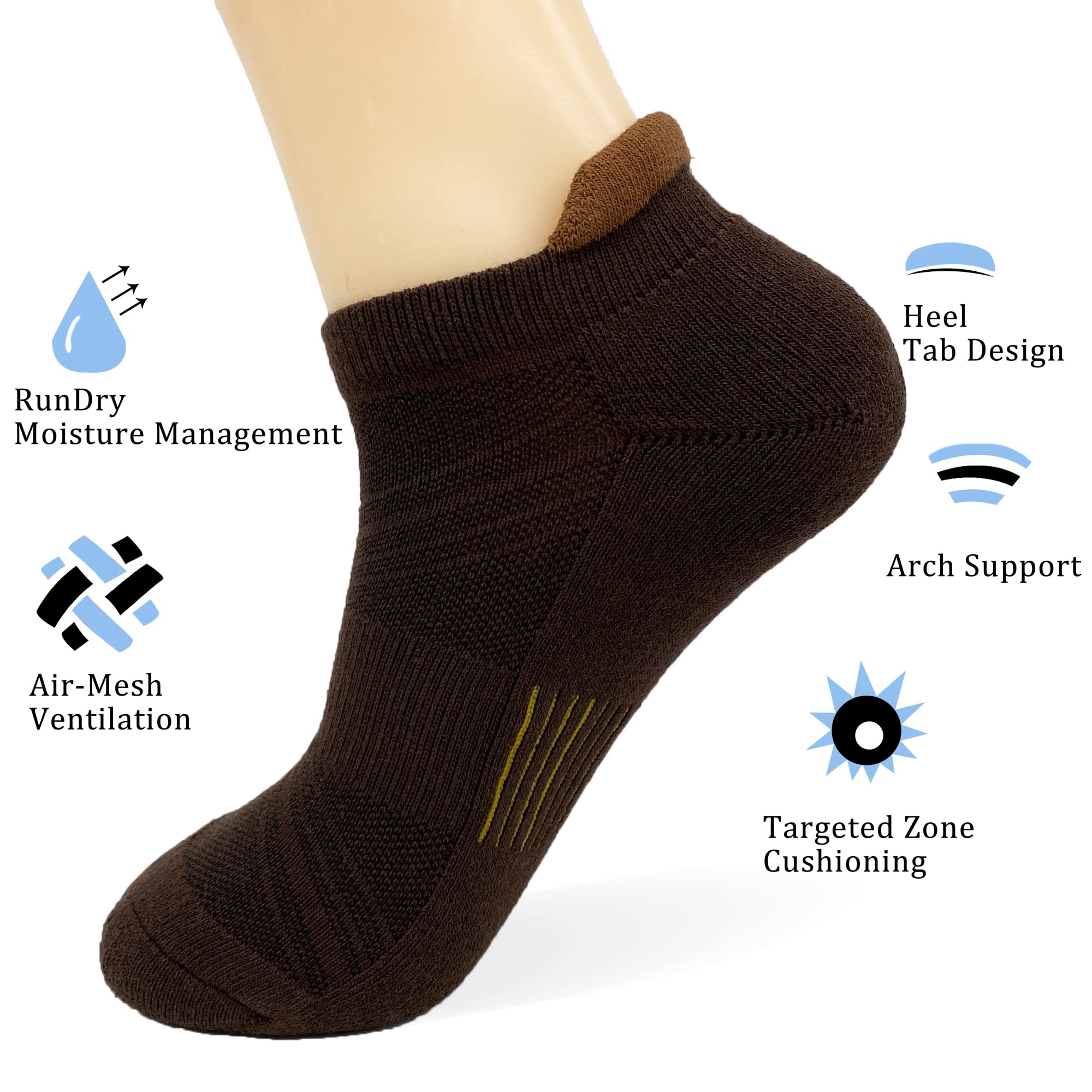 HaloYIYI Mens Ankle Athletic Moisture Wicking Cushion Low Cut Tab Socks,4 Pairs (Coffee, L)