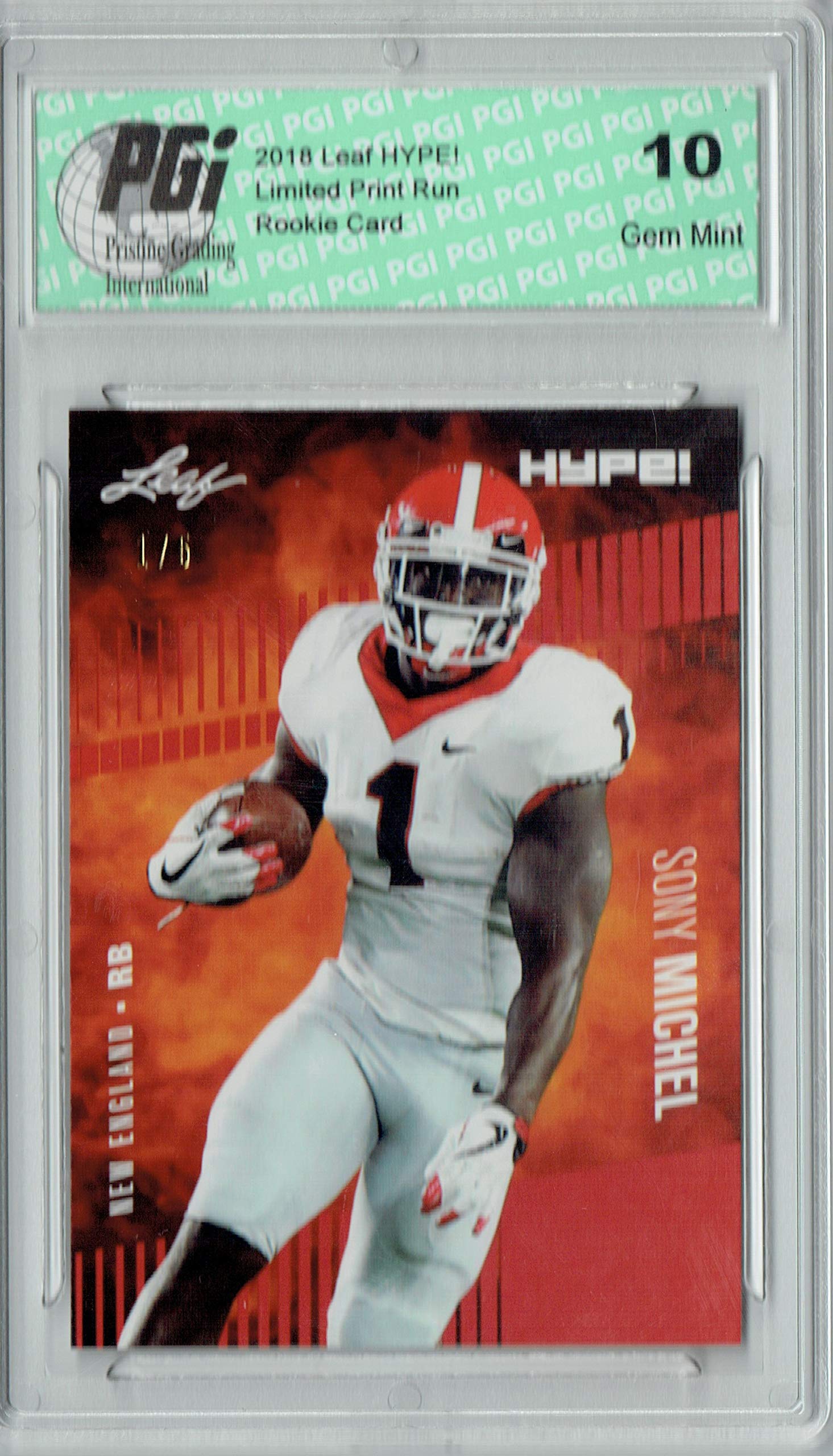 Sony Michel 2018 Leaf HYPE! #7 Jersey #1/5 Rookie Card PGI 10