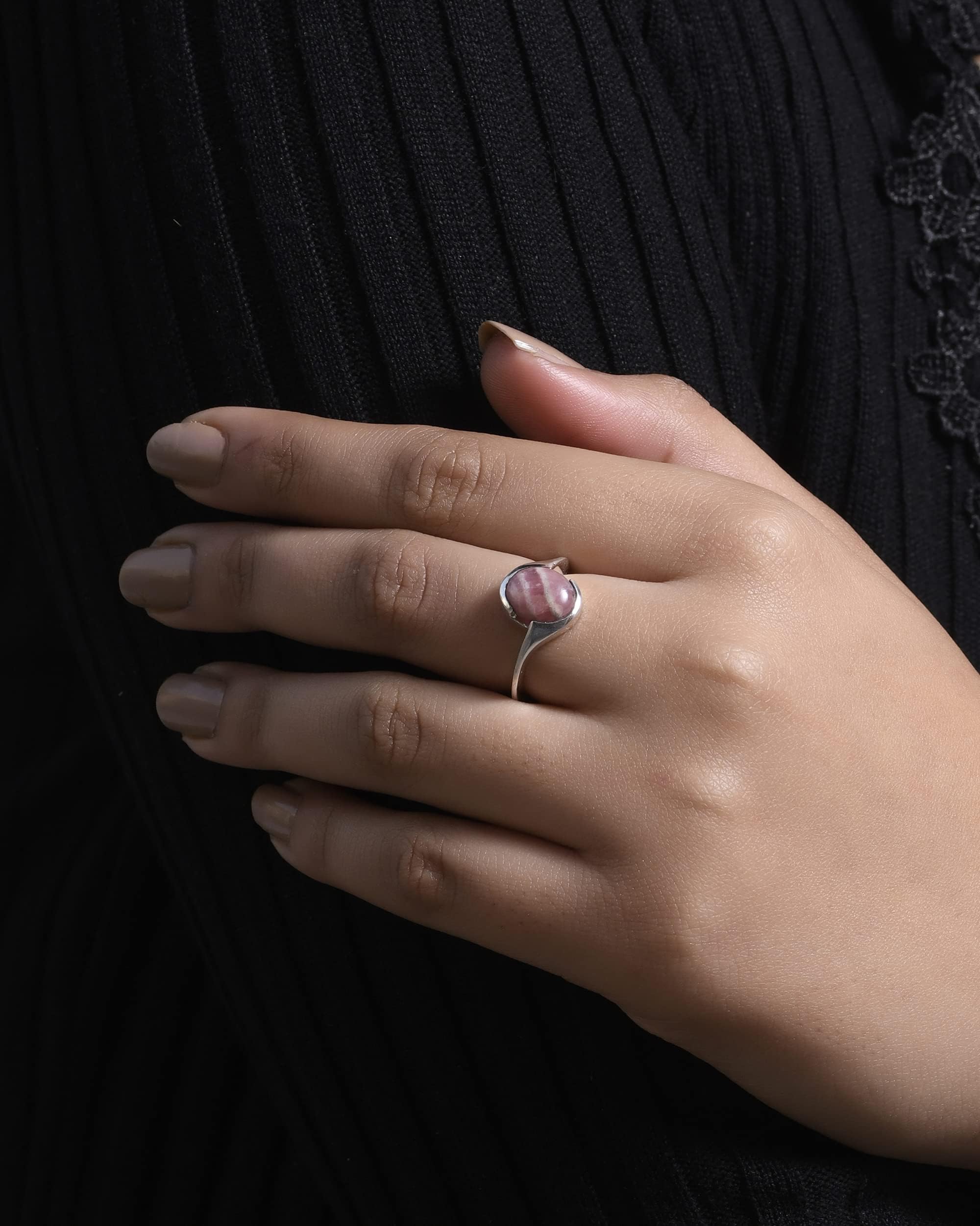 Silver Eternity 925 Sterling Silver Pink Stone Rhodochrosite Ring for Women Natural Gemstone Rhodochrosite 925 Sterling Silver Ring Jewelry for Women (Pink, Ring Size 10)