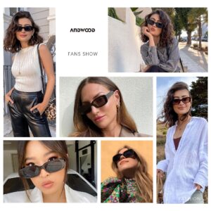 ANDWOOD Rectangle Sunglasses for Women Square Frames Trendy Retro Vintage 90s UV Protection Sun Glasses Small Face 2 Pack White Black