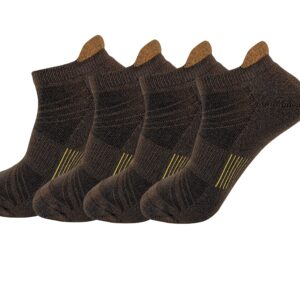 HaloYIYI Mens Ankle Athletic Moisture Wicking Cushion Low Cut Tab Socks,4 Pairs (Coffee, L)