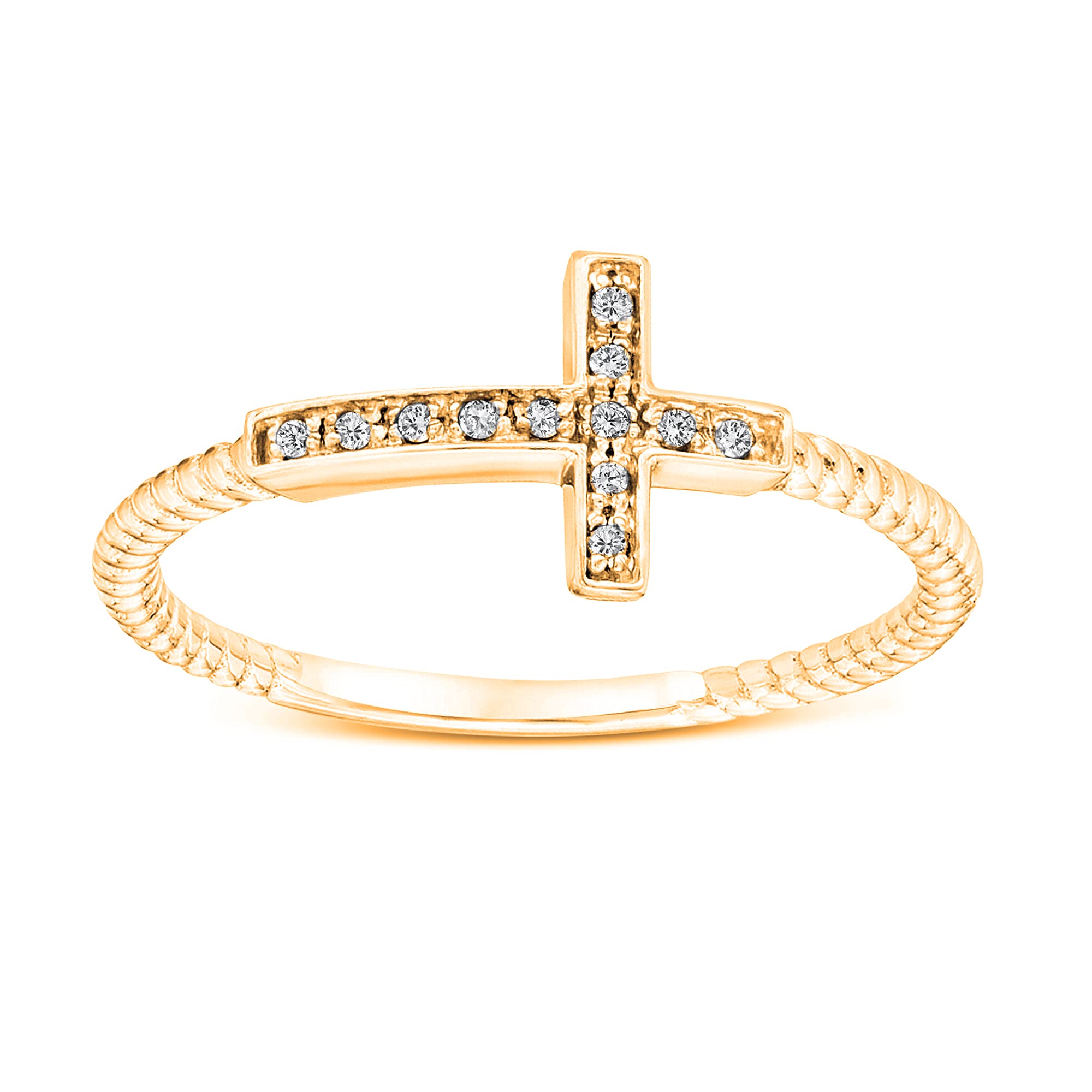 Savlano 18K Yellow Gold Plated Round Cut Cubic Zirconia Sideways Cross Rope Band Ring Women Religious Ring (6)