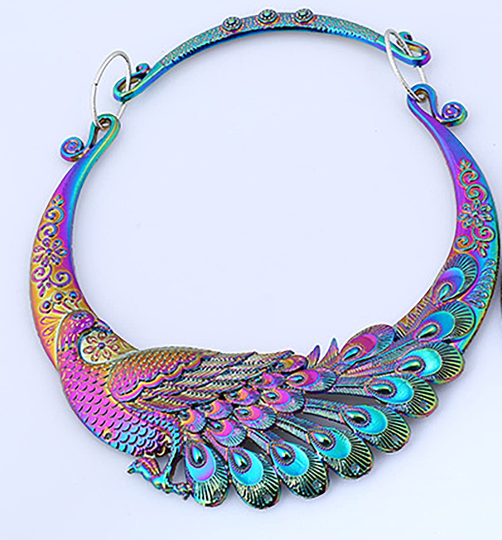 RUITASA Vintage Ethnic Carved Peacock Necklace Chunky Collar Choker Jewelry Necklace for Women