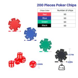 PLAYWUS Poker Chip Set for Beginners, 200 Pcs Casino Poker Chips with Aluminum Case,11.5 Gram Chips with Iron Insert for Texas Holdem Blackjack Gambling