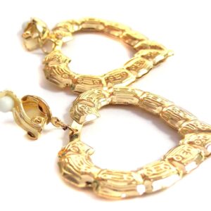 Clip-on Earrings Gold Tone Heart Bamboo Hoop Earrings 2 inch Retro Earrings