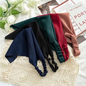 DINPREY Elastic Hair Scarf Headband for Women Bandana Headbands for Women Chiffon Head Kerchief Boho Scarf Bandanas with Hair (8 Colors Solid A)