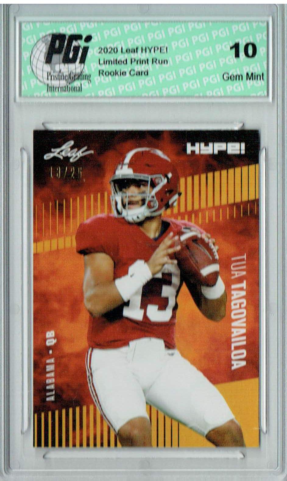 Tua Tagovailoa 2020 Leaf HYPE! #29 Gold Jersey #13/25 Rookie Card PGI 10