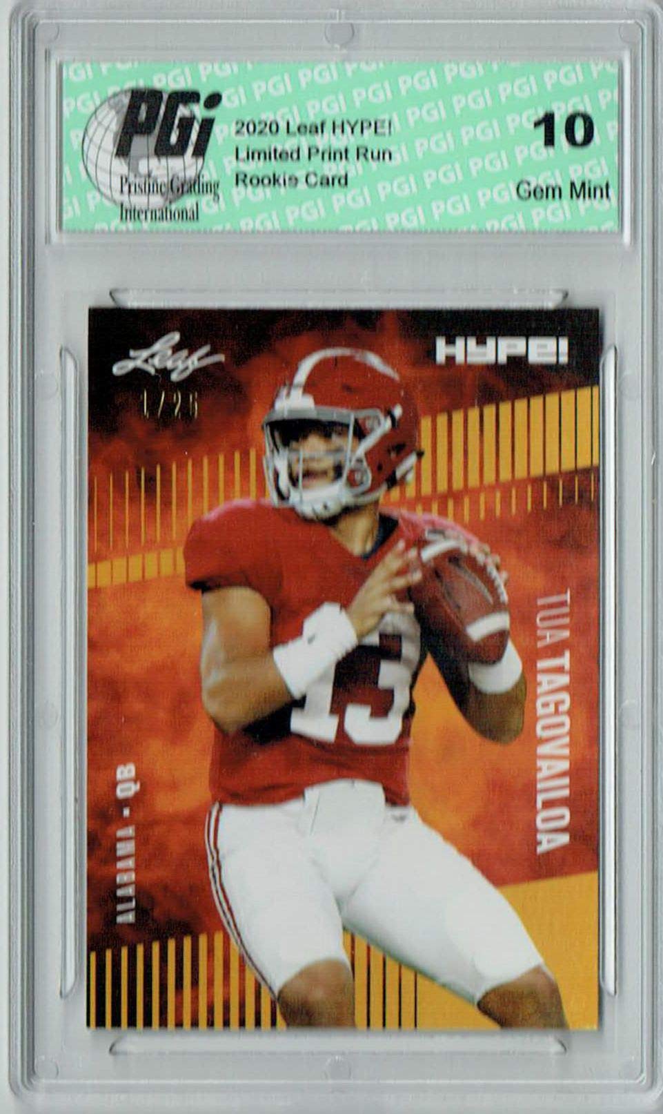 Tua Tagovailoa 2020 Leaf HYPE! #29 Gold The #1 of 25 Rookie Card PGI 10