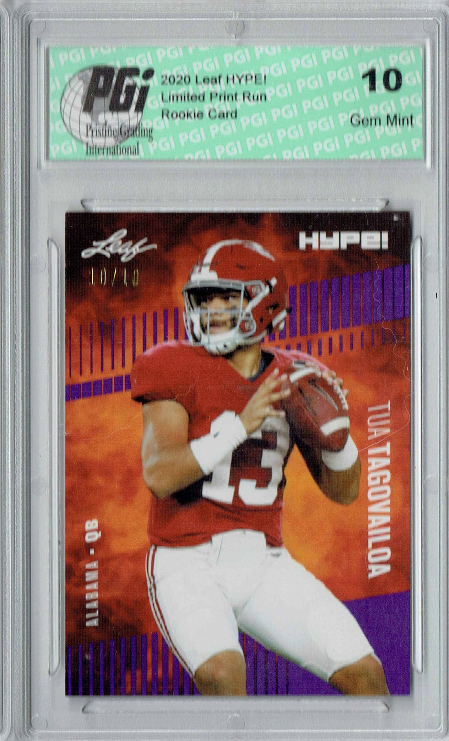 Tua Tagovailoa 2020 Leaf HYPE! #29 Purple SP, Just 10 Made Rookie Card PGI 10