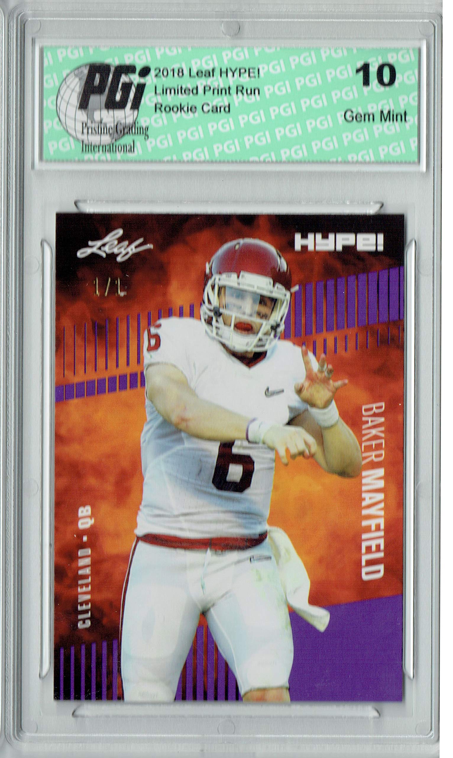 Baker Mayfield 2018 Leaf HYPE! #3 Purple Blank Back 1 of 1 Rookie Card PGI 10