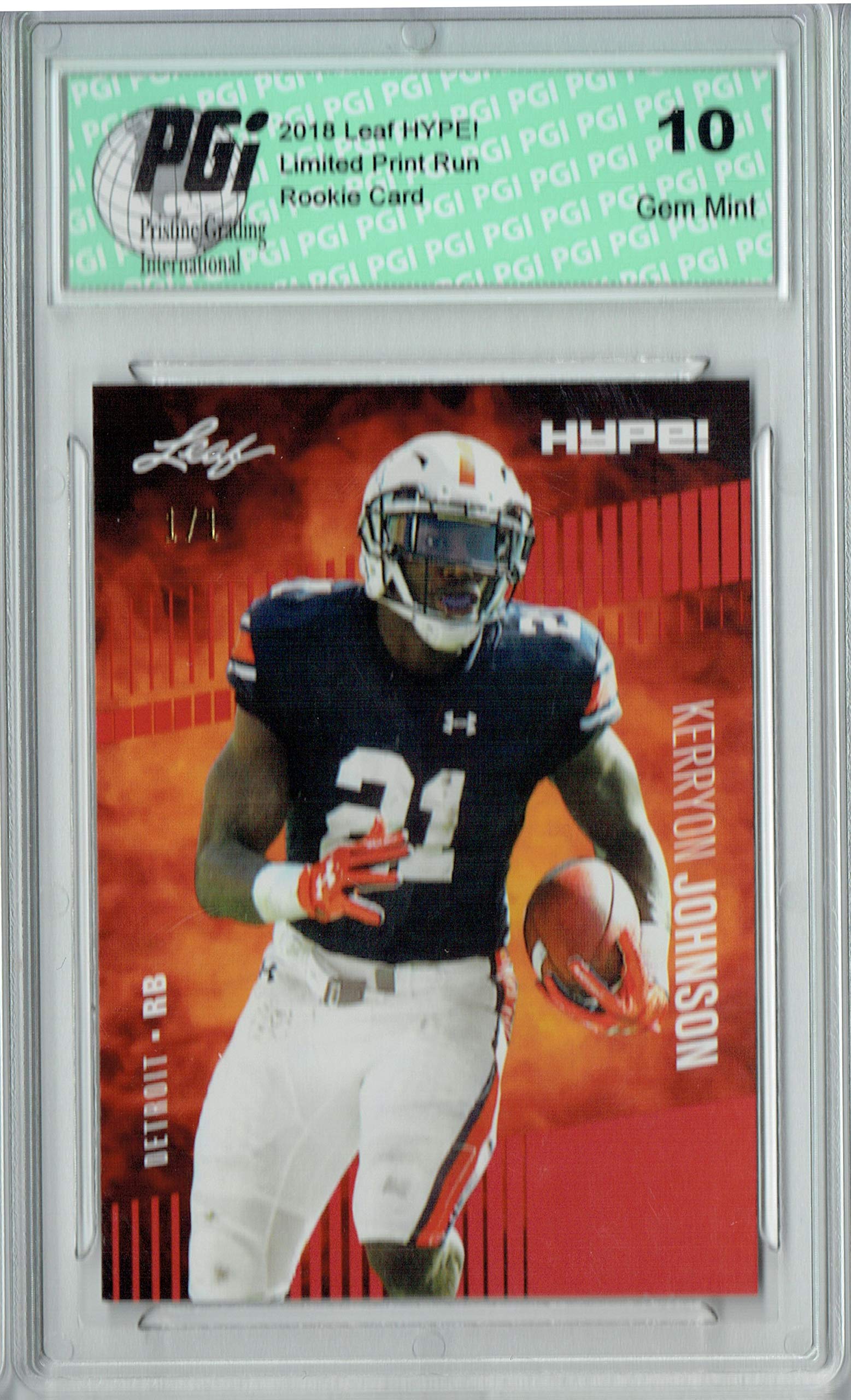 Kerryon Johnson 2018 Leaf HYPE! #14 Red Blank Back 1 of 1 Rookie Card PGI 10