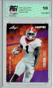 sony michel 2018 leaf hype! #7 purple blank back 1 of 1 rookie card pgi 10