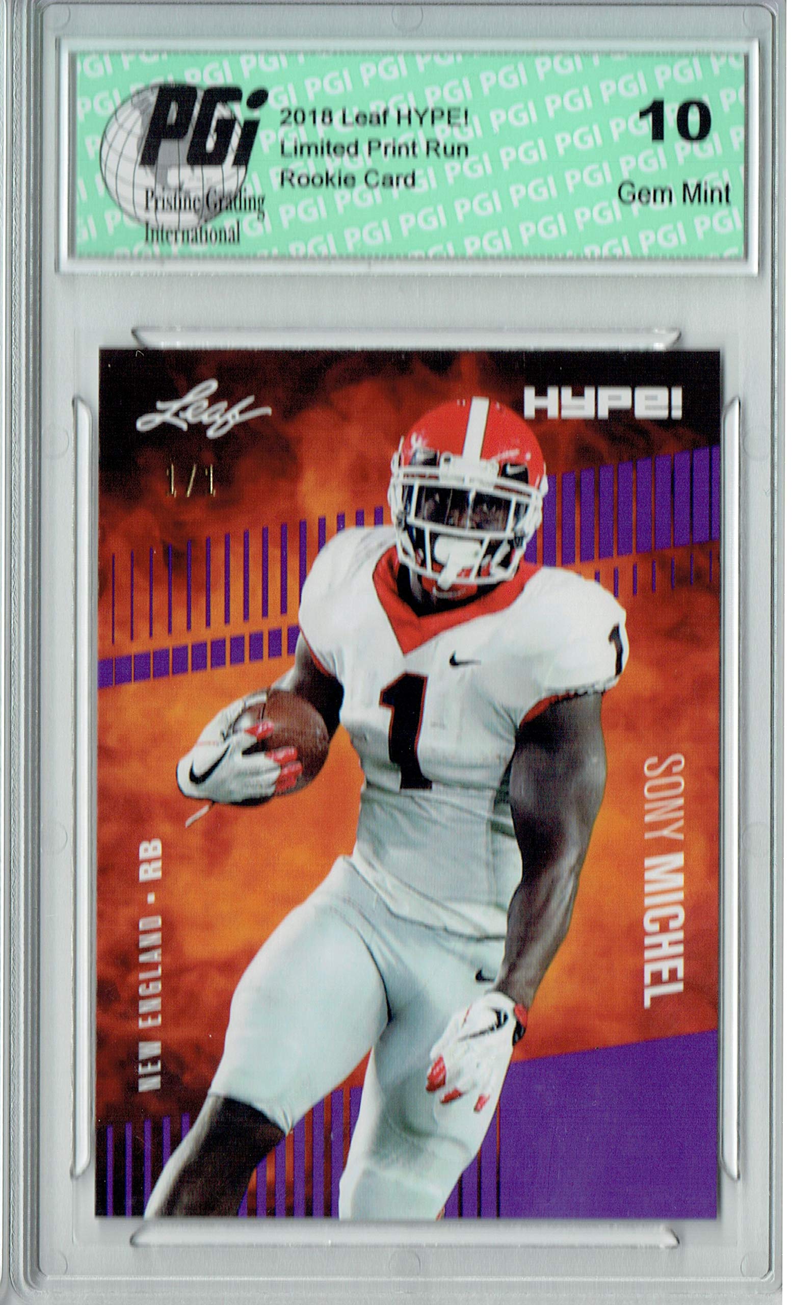 Sony Michel 2018 Leaf HYPE! #7 Purple Blank Back 1 of 1 Rookie Card PGI 10