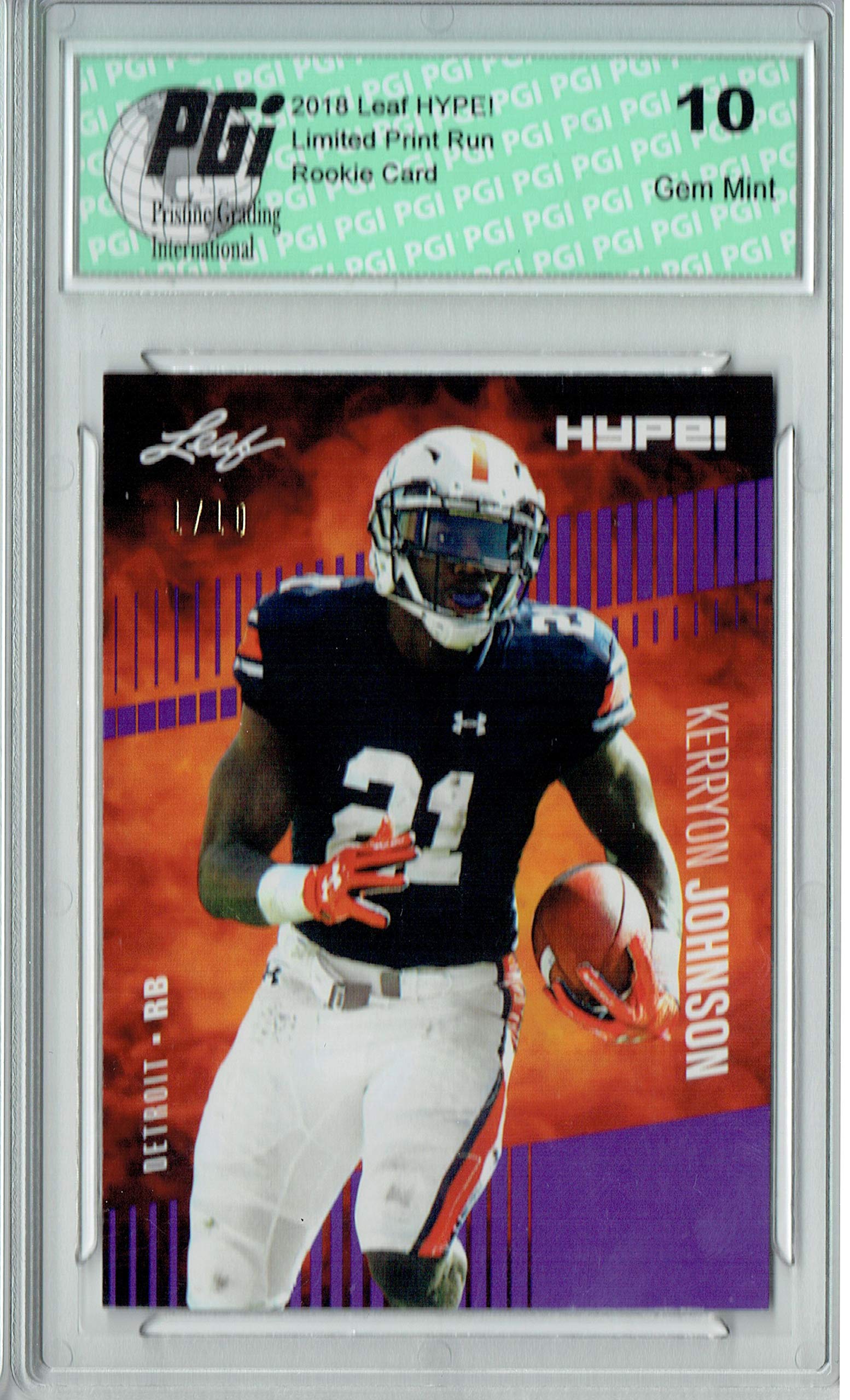 Kerryon Johnson 2018 Leaf HYPE! #14 The #1 of 10 Rookie Card PGI 10