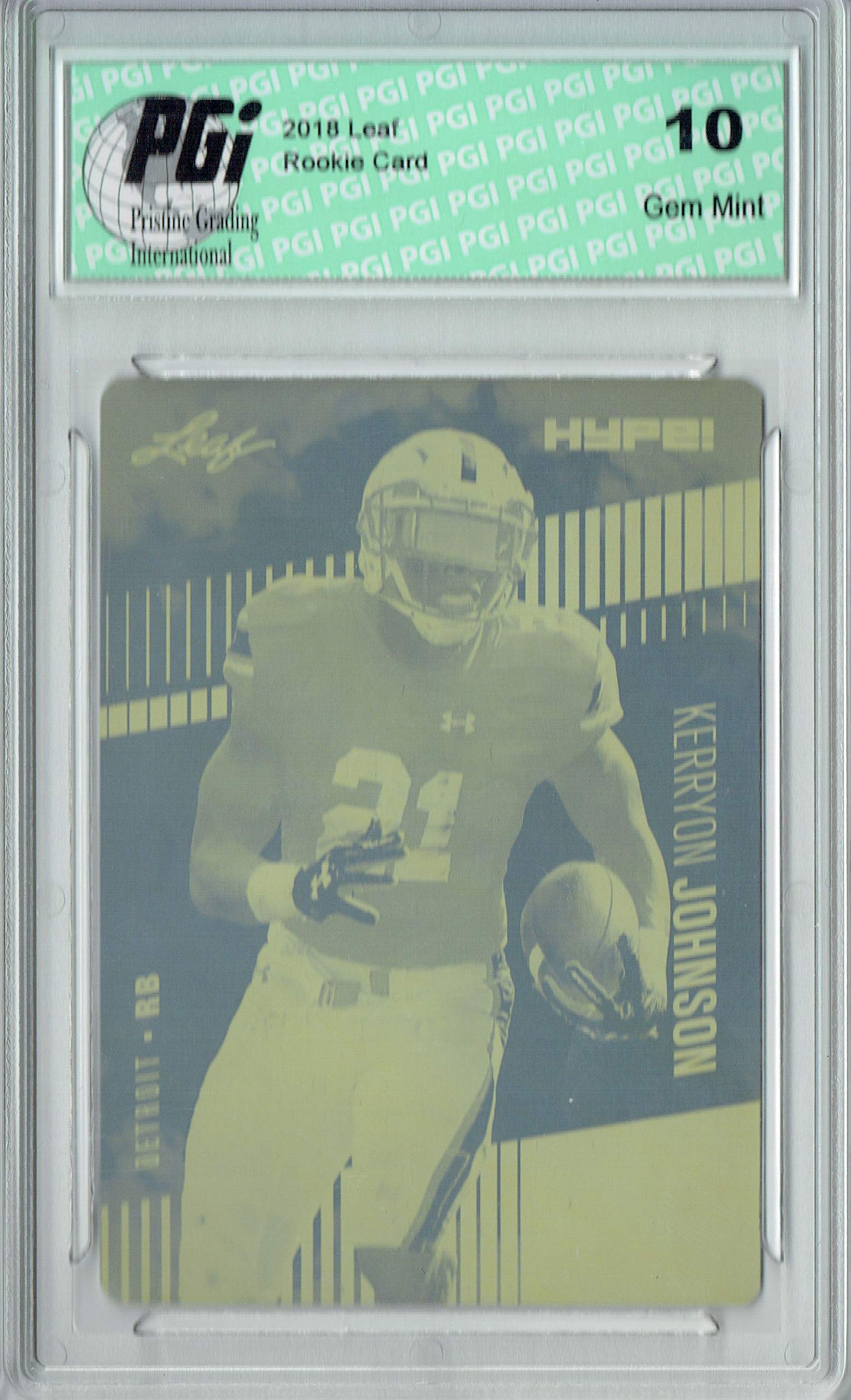 Kerryon Johnson 2018 Leaf HYPE! #14 Rare Yellow Plate 1 of 1 Rookie Card PGI 10