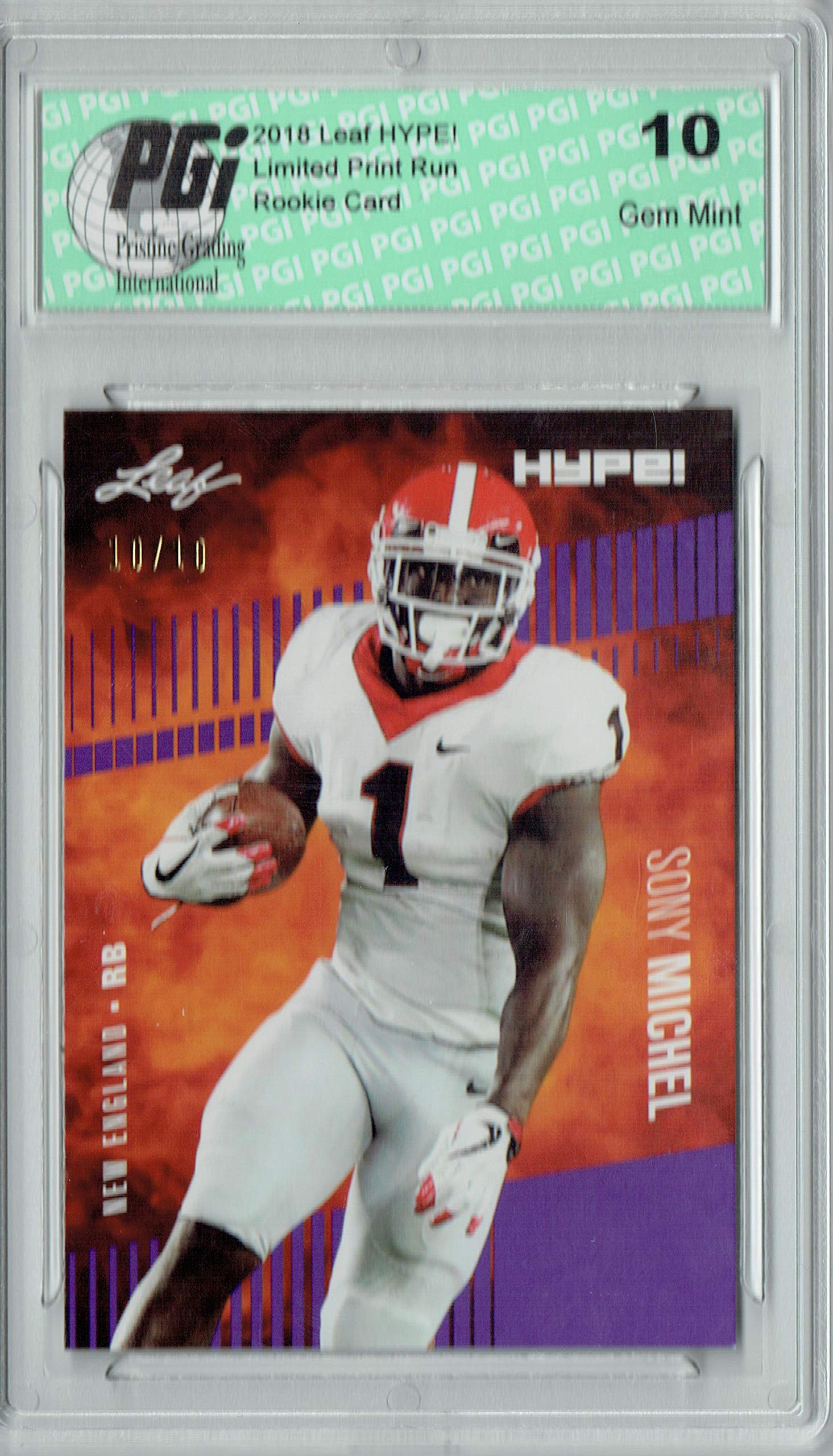 Sony Michel 2018 Leaf HYPE! #7 Purple SP, Just 10 Made Rookie Card PGI 10