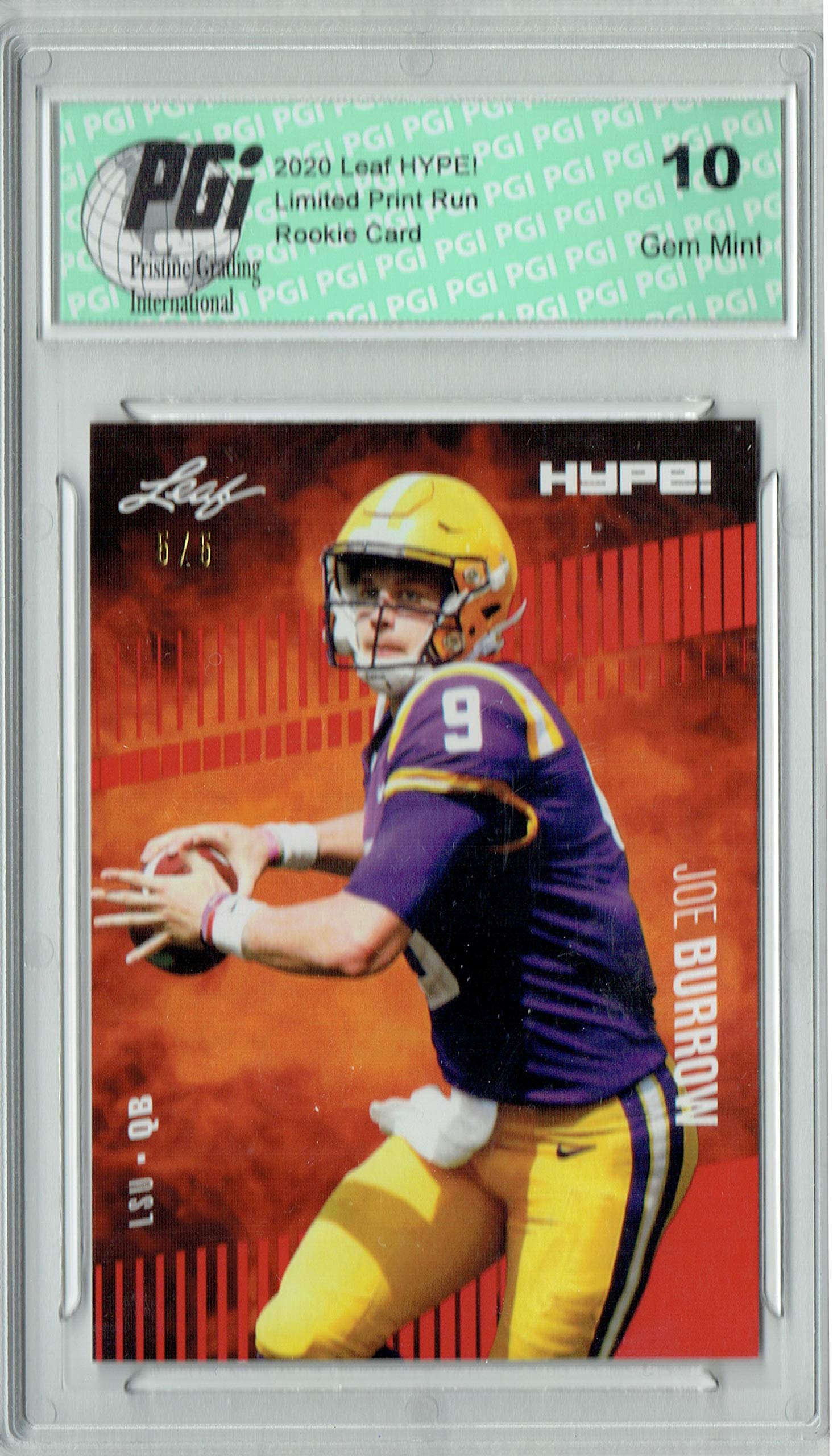 Joe Burrow 2020 Leaf HYPE! #30 Red SP, Limited to 5 Made Rookie Card PGI 10