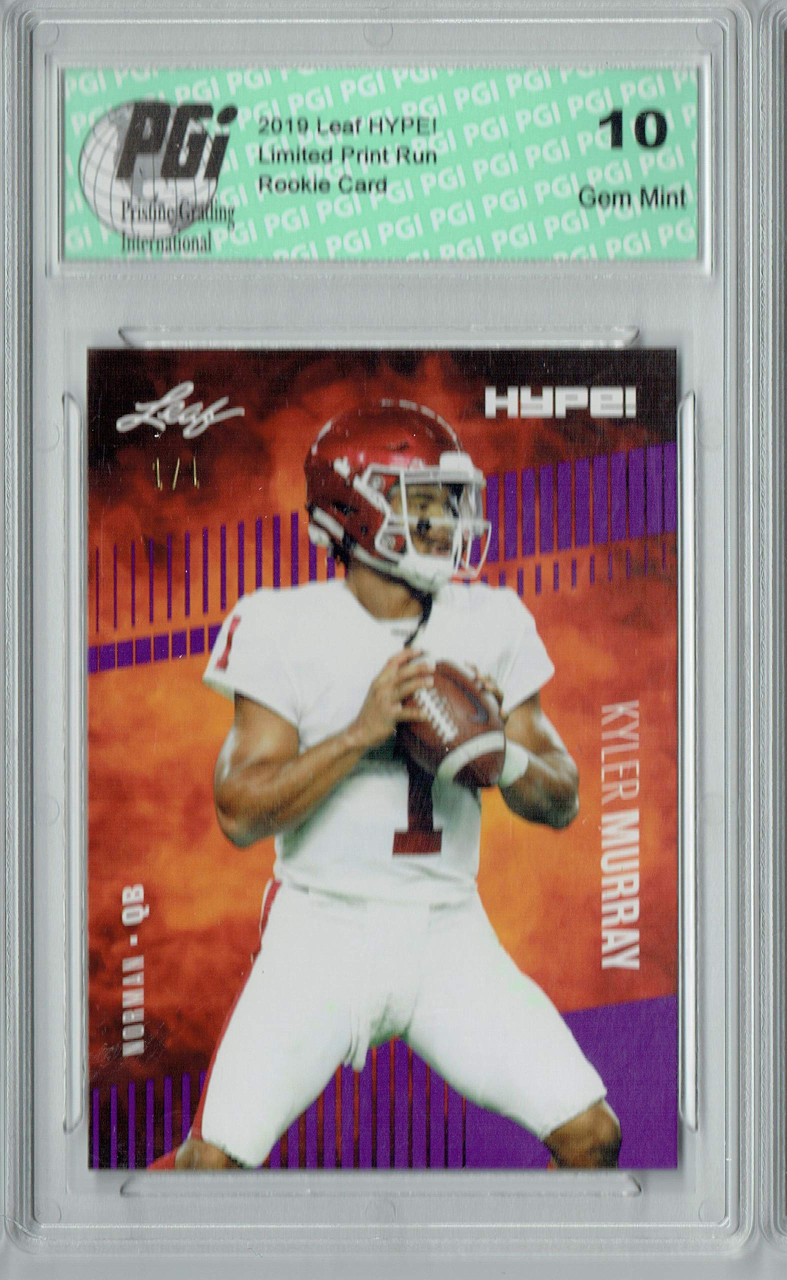 Kyler Murray 2019 Leaf HYPE! #22A Purple Blank Back 1 of 1 Rookie Card PGI 10