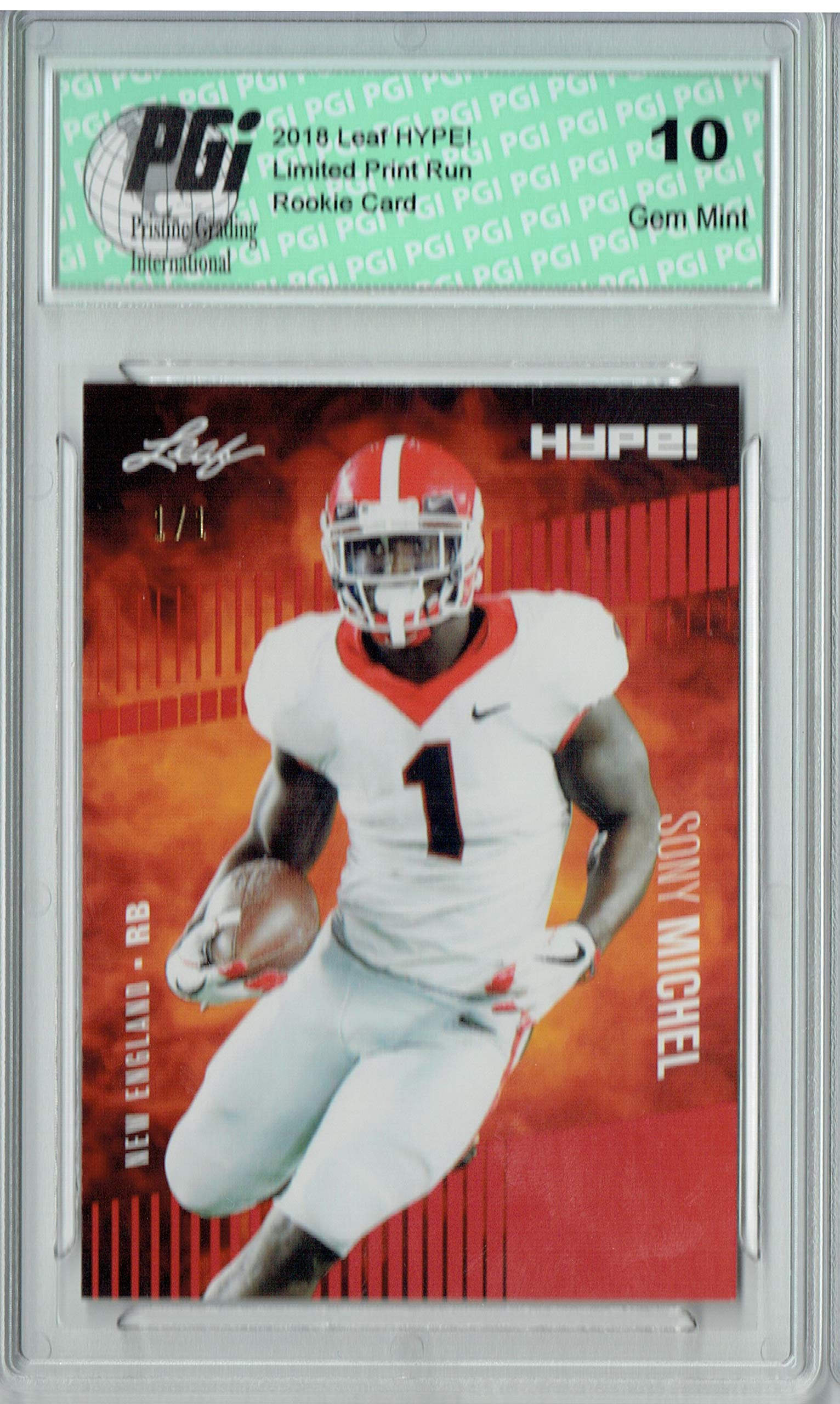 Sony Michel 2018 Leaf HYPE! #7A Red Blank Back 1 of 1 Rookie Card PGI 10