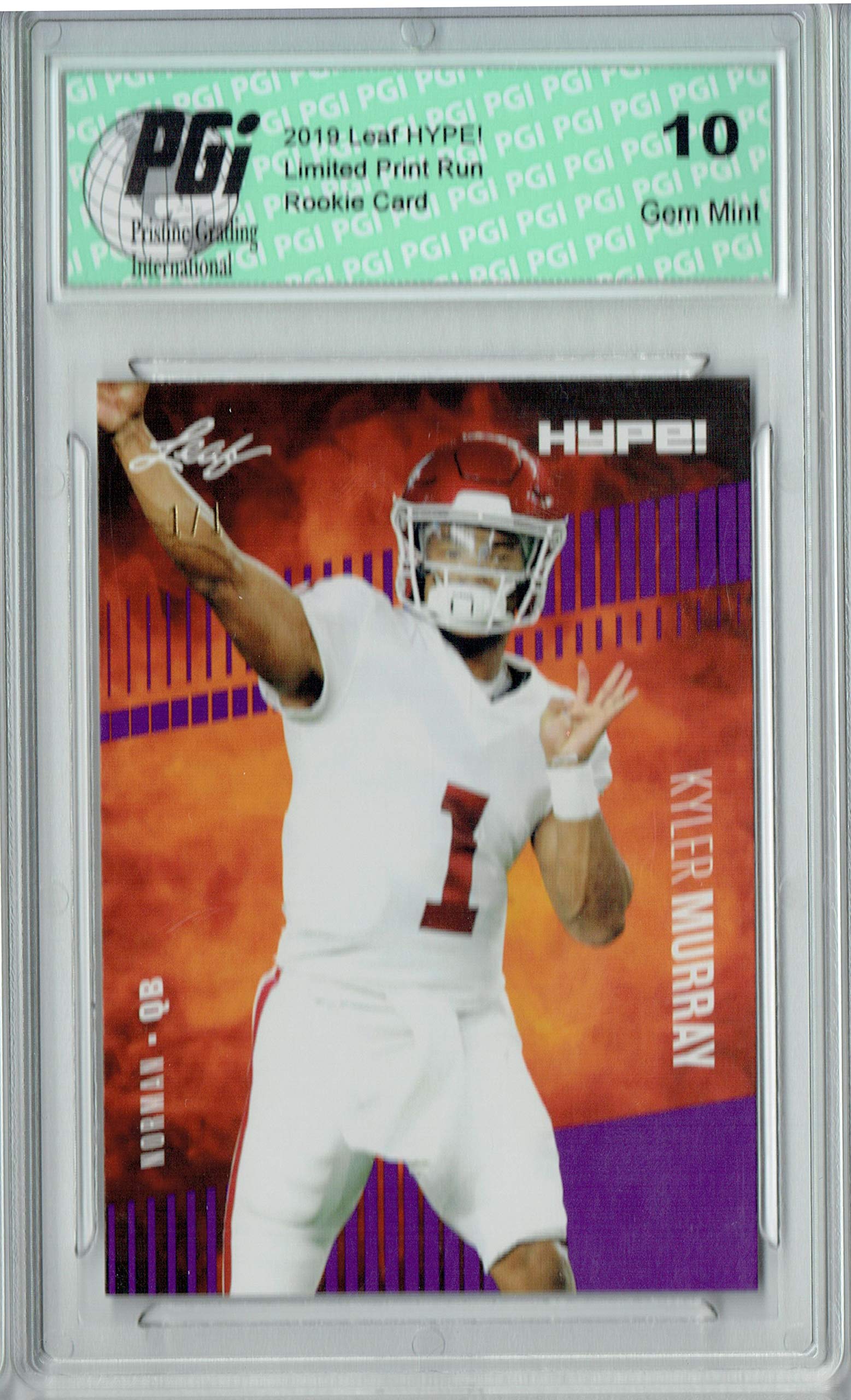 Kyler Murray 2019 Leaf HYPE! #22 Purple Blank Back 1 of 1 Rookie Card PGI 10