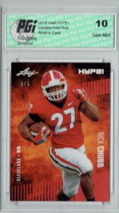 nick chubb 2018 leaf hype! #9 red sp, limited to 5 made rookie card pgi 10