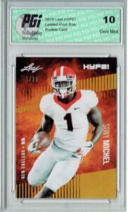 sony michel 2018 leaf hype! #7a jersey #1/25 rookie card pgi 10