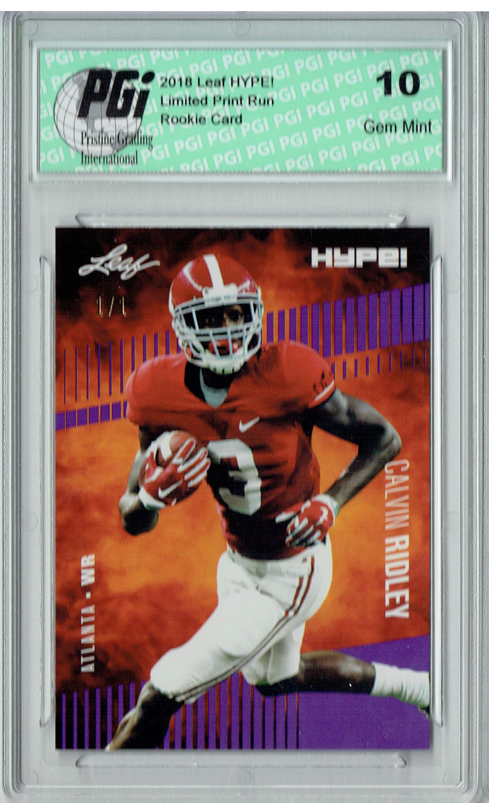 Calvin Ridley 2018 Leaf HYPE! #8 Purple Blank Back 1 of 1 Rookie Card PGI 10