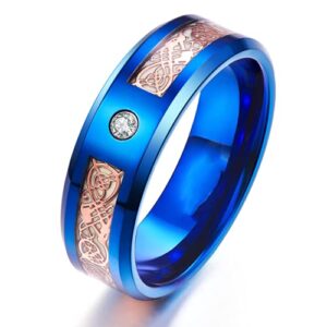 8mm Glow in The Dark Dragon Ring Royal Blue Stainless Steel Wedding Band Celtic Dragons Aurora Luminous Ring (8), Royal Blue,Blue