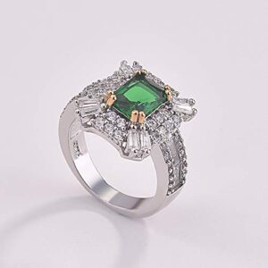 Gixaxak Created Gemstone Statement Ring 18K White Gold Plating Square Gem Green Emerald GreenTopaz Sapphire Cut Cubic Zirconia Wedding Bands for Women 8