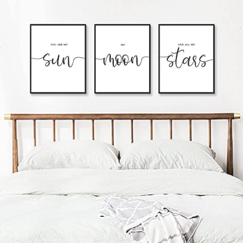 Set of 3 Prints, You Are My Sun My Moon And All of My Stars, Nursery Wall Art, Nursery Prints, Bedroom Print Set, Above Bed Print, Bedroom Quotes, Nursery Decor, UNFRAMED 11x14inch