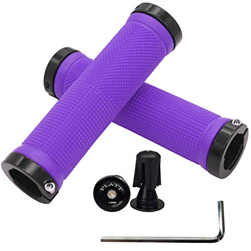 PLATT Bicycle Handle Bar Grips Colorful Rubber Mushroom Grips for BMX/MTB Bikes (2 Pairs) (Purple+end caps)