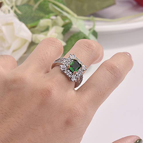 Gixaxak Created Gemstone Statement Ring 18K White Gold Plating Square Gem Green Emerald GreenTopaz Sapphire Cut Cubic Zirconia Wedding Bands for Women 8