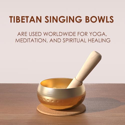 REGIS Tibetan Singing Bowl Set ， Mindfulness, and Stress Relief zen decor，Bowl Handcrafted in Nepal for Healing and Mindfulness (gold, 3 inch)