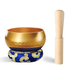 REGIS Tibetan Singing Bowl Set ， Mindfulness, and Stress Relief zen decor，Bowl Handcrafted in Nepal for Healing and Mindfulness (gold, 3 inch)