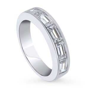 BERRICLE Sterling Silver 5-Stone Wedding Rings Channel Set Emerald Cut Cubic Zirconia CZ Anniversary Half Eternity Ring for Unisex, Rhodium Plated Size 10