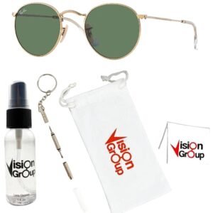 Ray-Ban RB3447 Round Metal Sunglasses + Vision Group Accessories Bundle unisex-adult (Arista/Crystal Green (001), 50)