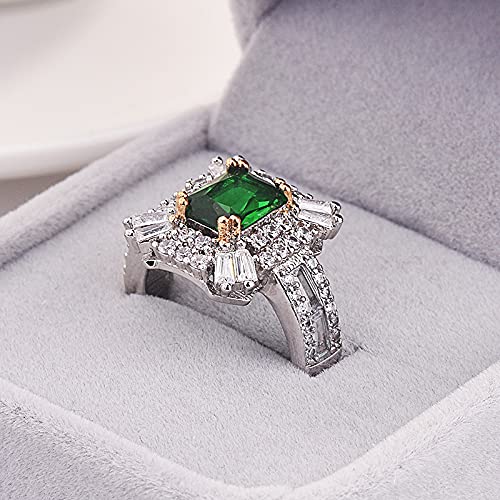 Gixaxak Created Gemstone Statement Ring 18K White Gold Plating Square Gem Green Emerald GreenTopaz Sapphire Cut Cubic Zirconia Wedding Bands for Women 8