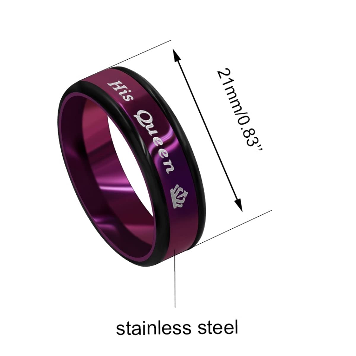 His Queen Ring Black Purple Tone, Matching Wedding Band Promise Ring, Couples Valentines Jewelry for Women Girlfriend Y1314 (size 7)